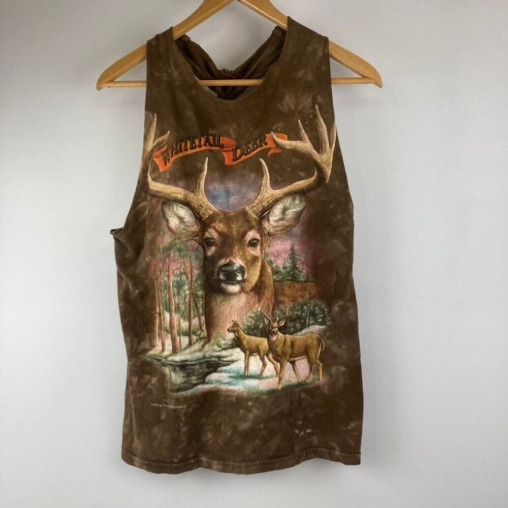 VTG Deer Hunter Tie Dye Tank Top Tee M Thunder Sportswear Raw Edge Whitetail